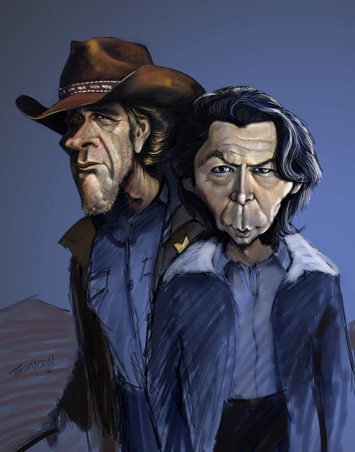 caricature of Longmire and Standing Bear