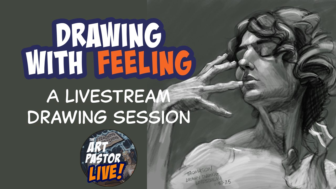 Drawing with Feeling, A livestream drawing session. expressive portrait of young man