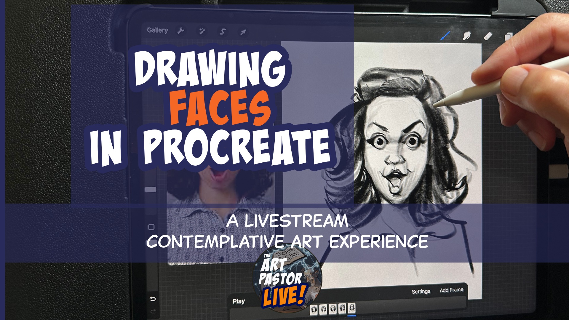 8-14-25 thumbnail FINAL Drawing with Feeling, A livestream drawing session. expressive portrait of young man